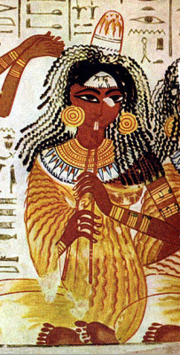 Ancient Egyptian Painting of a Woman Playing a Music Instrument
